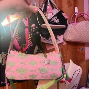 Juicy Couture Pink and Green Crown Print Bag